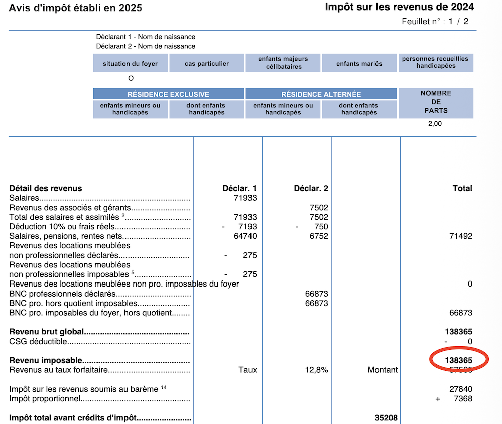 Exemple d'avis d'imposition